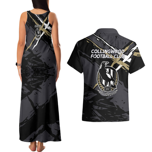 Collingwood Football Club Couples Matching Tank Maxi Dress and Hawaiian Shirt Magpies Muscular Mascot Graphic - Abstract Paint Splatter Art