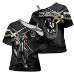 Collingwood Football Club Cross Shoulder Shirt Magpies Muscular Mascot Graphic - Abstract Paint Splatter Art