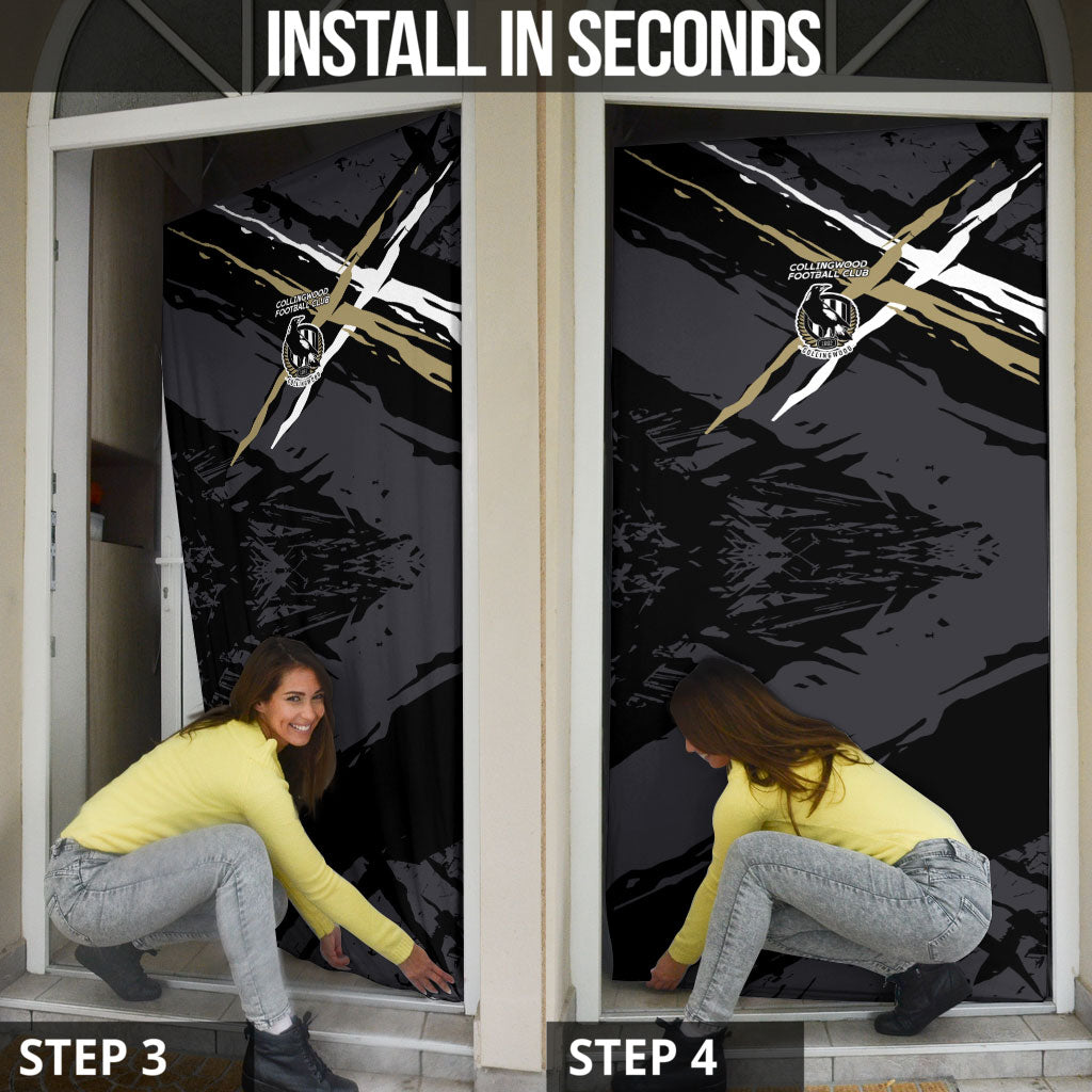 Collingwood Football Club Door Cover Magpies Muscular Mascot Graphic - Abstract Paint Splatter Art