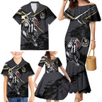 Collingwood Football Club Family Matching Mermaid Dress and Hawaiian Shirt Magpies Muscular Mascot Graphic - Abstract Paint Splatter Art