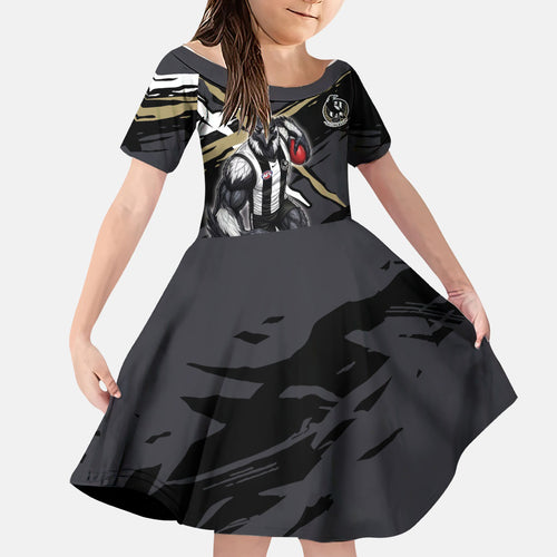 Collingwood Football Club Family Matching Mermaid Dress and Hawaiian Shirt Magpies Muscular Mascot Graphic - Abstract Paint Splatter Art