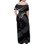 Collingwood Football Club Family Matching Off Shoulder Maxi Dress and Hawaiian Shirt Magpies Muscular Mascot Graphic - Abstract Paint Splatter Art