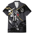 Collingwood Football Club Family Matching Off Shoulder Short Dress and Hawaiian Shirt Magpies Muscular Mascot Graphic - Abstract Paint Splatter Art