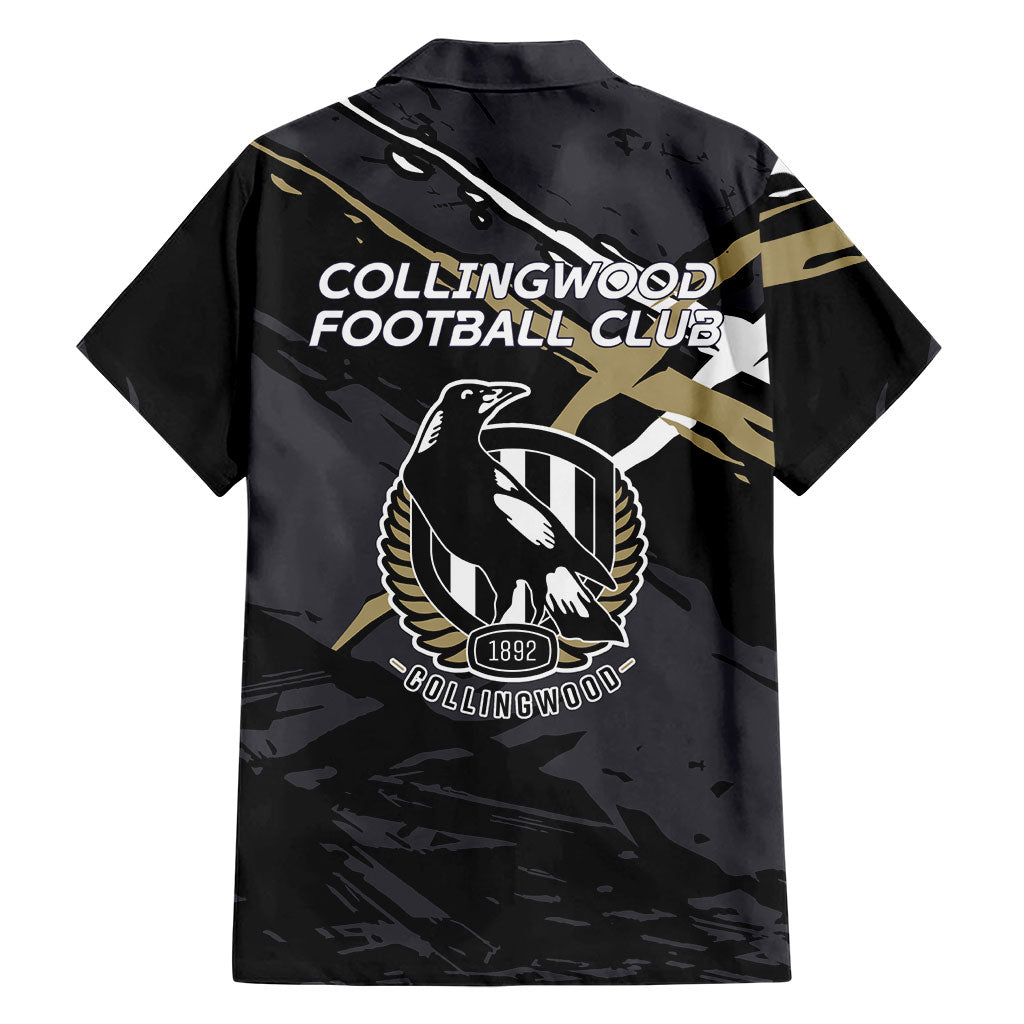 Collingwood Football Club Family Matching Off Shoulder Short Dress and Hawaiian Shirt Magpies Muscular Mascot Graphic - Abstract Paint Splatter Art