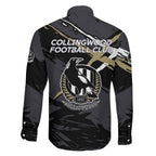 Collingwood Football Club Family Matching Off Shoulder Short Dress and Hawaiian Shirt Magpies Muscular Mascot Graphic - Abstract Paint Splatter Art
