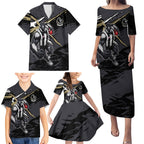 Collingwood Football Club Family Matching Puletasi and Hawaiian Shirt Magpies Muscular Mascot Graphic - Abstract Paint Splatter Art