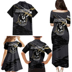 Collingwood Football Club Family Matching Puletasi and Hawaiian Shirt Magpies Muscular Mascot Graphic - Abstract Paint Splatter Art