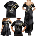 Collingwood Football Club Family Matching Summer Maxi Dress and Hawaiian Shirt Magpies Muscular Mascot Graphic - Abstract Paint Splatter Art