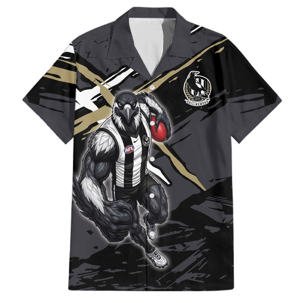 Collingwood Football Club Family Matching Summer Maxi Dress and Hawaiian Shirt Magpies Muscular Mascot Graphic - Abstract Paint Splatter Art