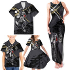 Collingwood Football Club Family Matching Tank Maxi Dress and Hawaiian Shirt Magpies Muscular Mascot Graphic - Abstract Paint Splatter Art