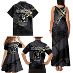Collingwood Football Club Family Matching Tank Maxi Dress and Hawaiian Shirt Magpies Muscular Mascot Graphic - Abstract Paint Splatter Art
