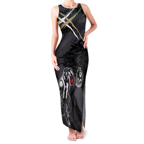 Collingwood Football Club Family Matching Tank Maxi Dress and Hawaiian Shirt Magpies Muscular Mascot Graphic - Abstract Paint Splatter Art