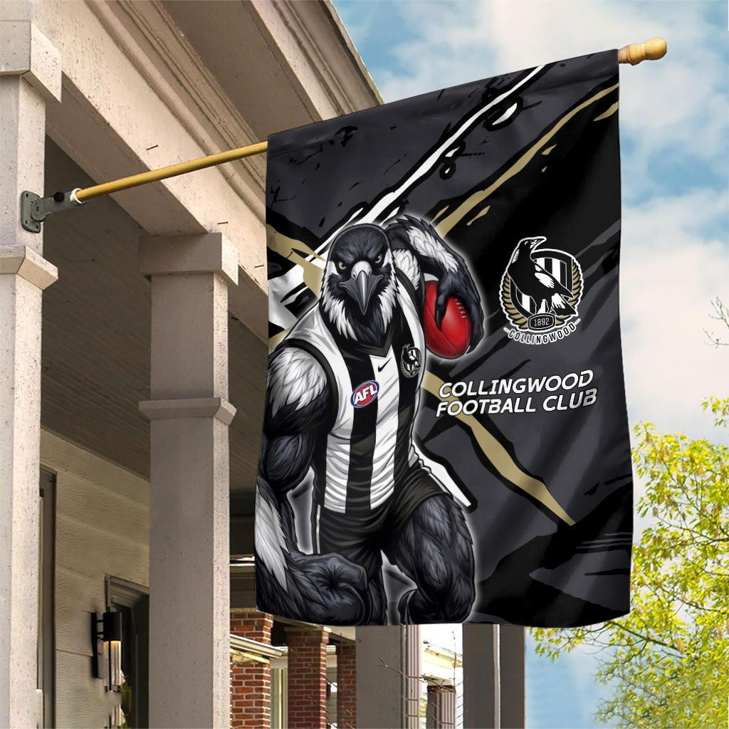 Collingwood Football Club Garden Flag Magpies Muscular Mascot Graphic - Abstract Paint Splatter Art