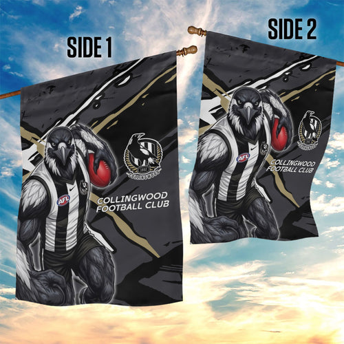 Collingwood Football Club Garden Flag Magpies Muscular Mascot Graphic - Abstract Paint Splatter Art