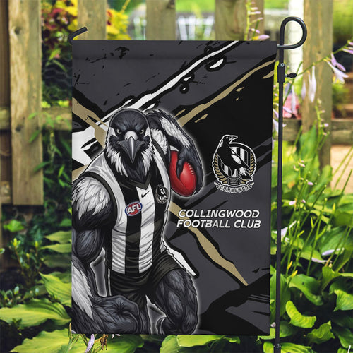 Collingwood Football Club Garden Flag Magpies Muscular Mascot Graphic - Abstract Paint Splatter Art