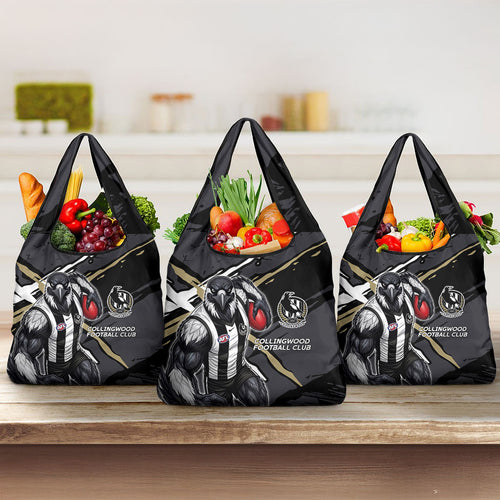 Collingwood Football Club Grocery Bag Magpies Muscular Mascot Graphic - Abstract Paint Splatter Art