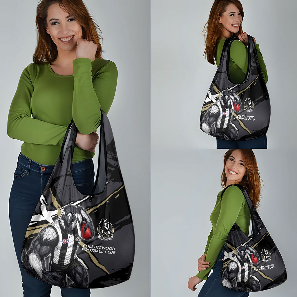 Collingwood Football Club Grocery Bag Magpies Muscular Mascot Graphic - Abstract Paint Splatter Art