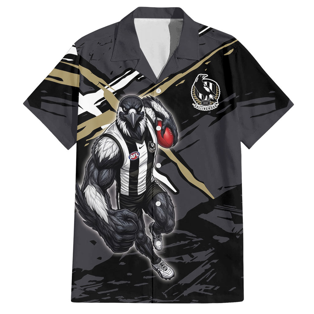 Collingwood Football Club Hawaiian Shirt Magpies Muscular Mascot Graphic - Abstract Paint Splatter Art