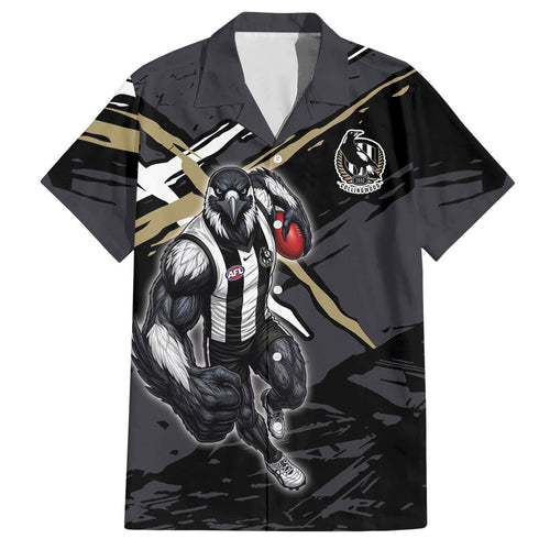 Collingwood Football Club Hawaiian Shirt Magpies Muscular Mascot Graphic - Abstract Paint Splatter Art