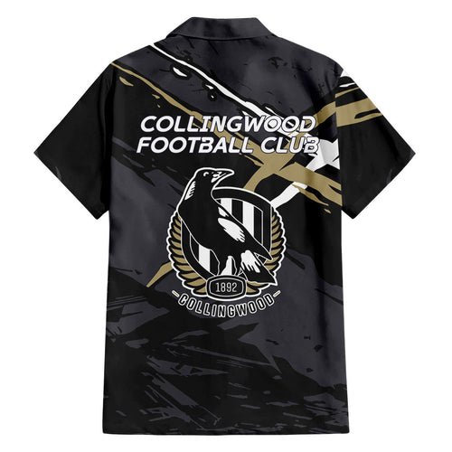 Collingwood Football Club Hawaiian Shirt Magpies Muscular Mascot Graphic - Abstract Paint Splatter Art