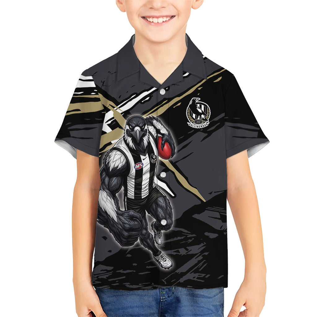 Collingwood Football Club Hawaiian Shirt Magpies Muscular Mascot Graphic - Abstract Paint Splatter Art