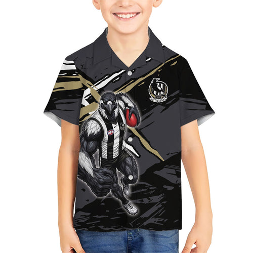 Collingwood Football Club Hawaiian Shirt Magpies Muscular Mascot Graphic - Abstract Paint Splatter Art