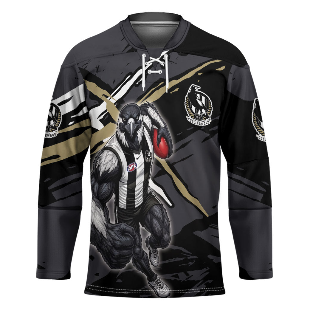Collingwood Football Club Hockey Jersey Magpies Muscular Mascot Graphic - Abstract Paint Splatter Art