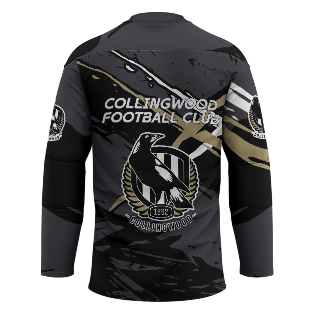 Collingwood Football Club Hockey Jersey Magpies Muscular Mascot Graphic - Abstract Paint Splatter Art