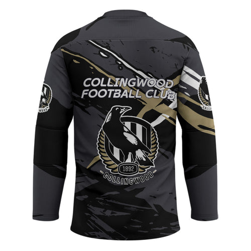 Collingwood Football Club Hockey Jersey Magpies Muscular Mascot Graphic - Abstract Paint Splatter Art