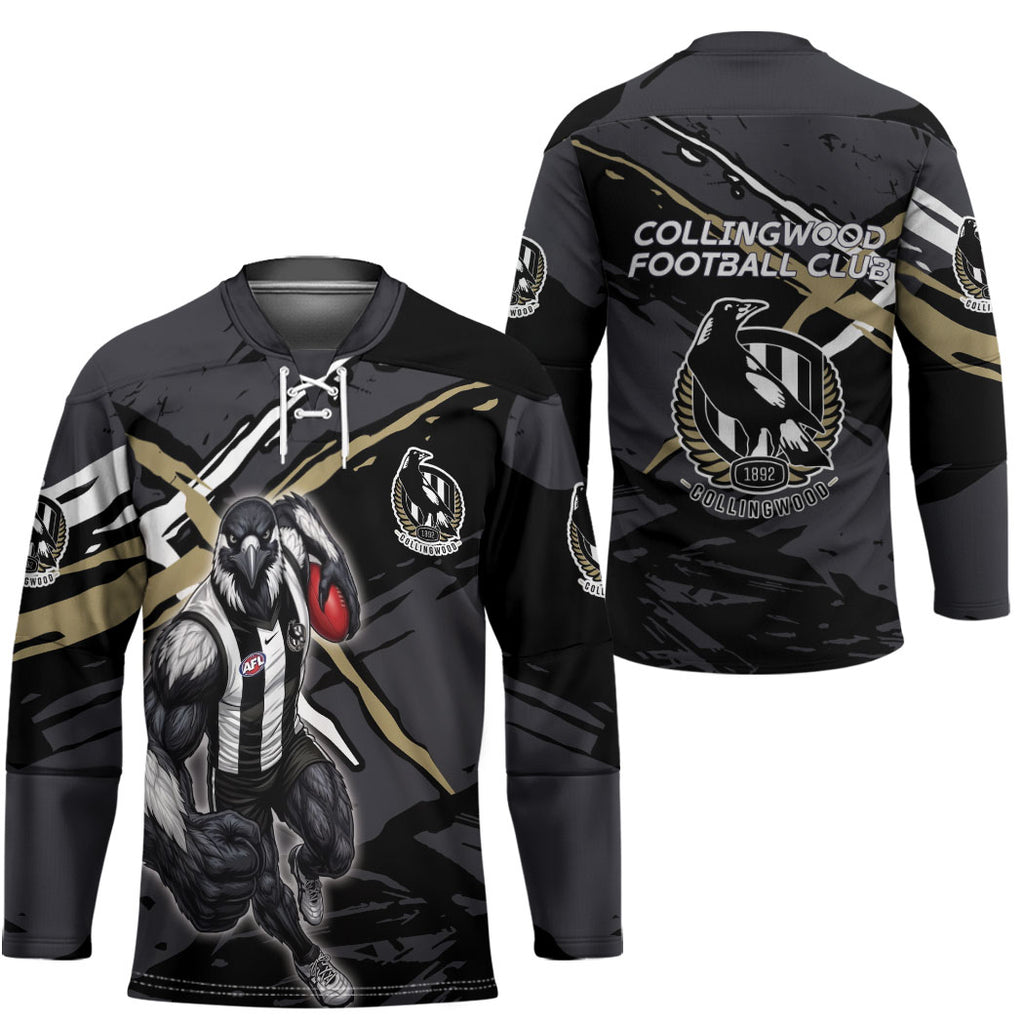 Collingwood Football Club Hockey Jersey Magpies Muscular Mascot Graphic - Abstract Paint Splatter Art