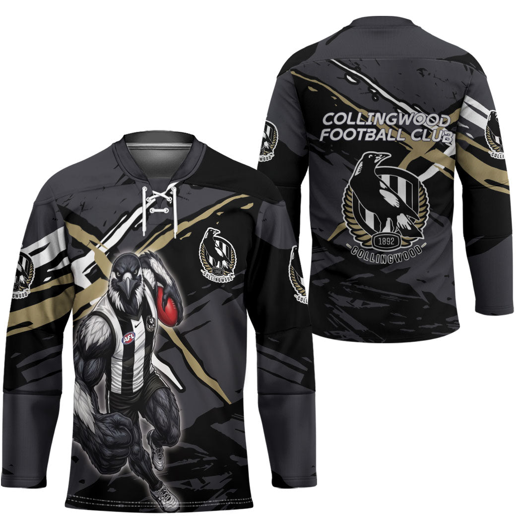 Collingwood Football Club Hockey Jersey Magpies Muscular Mascot Graphic - Abstract Paint Splatter Art
