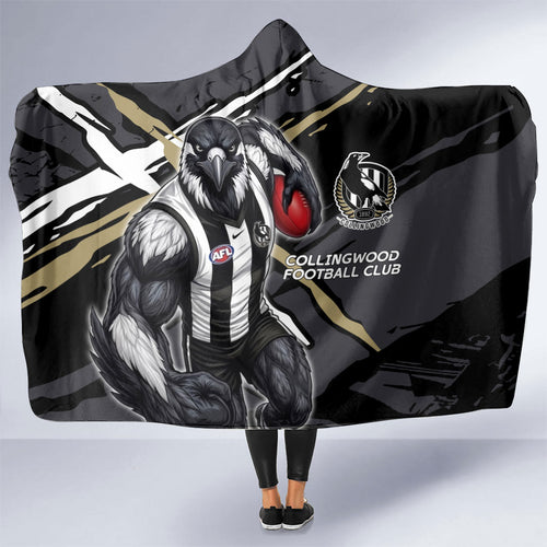 Collingwood Football Club Hooded Blanket Magpies Muscular Mascot Graphic - Abstract Paint Splatter Art