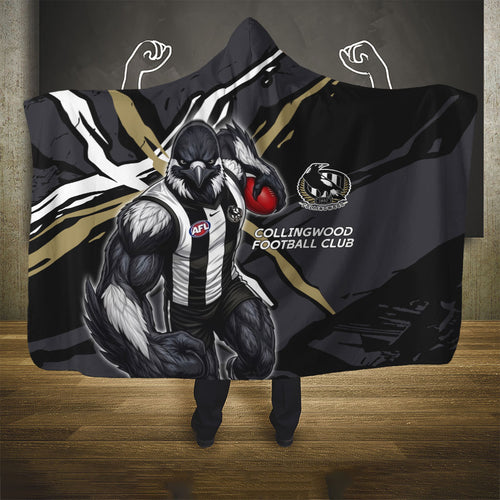 Collingwood Football Club Hooded Blanket Magpies Muscular Mascot Graphic - Abstract Paint Splatter Art
