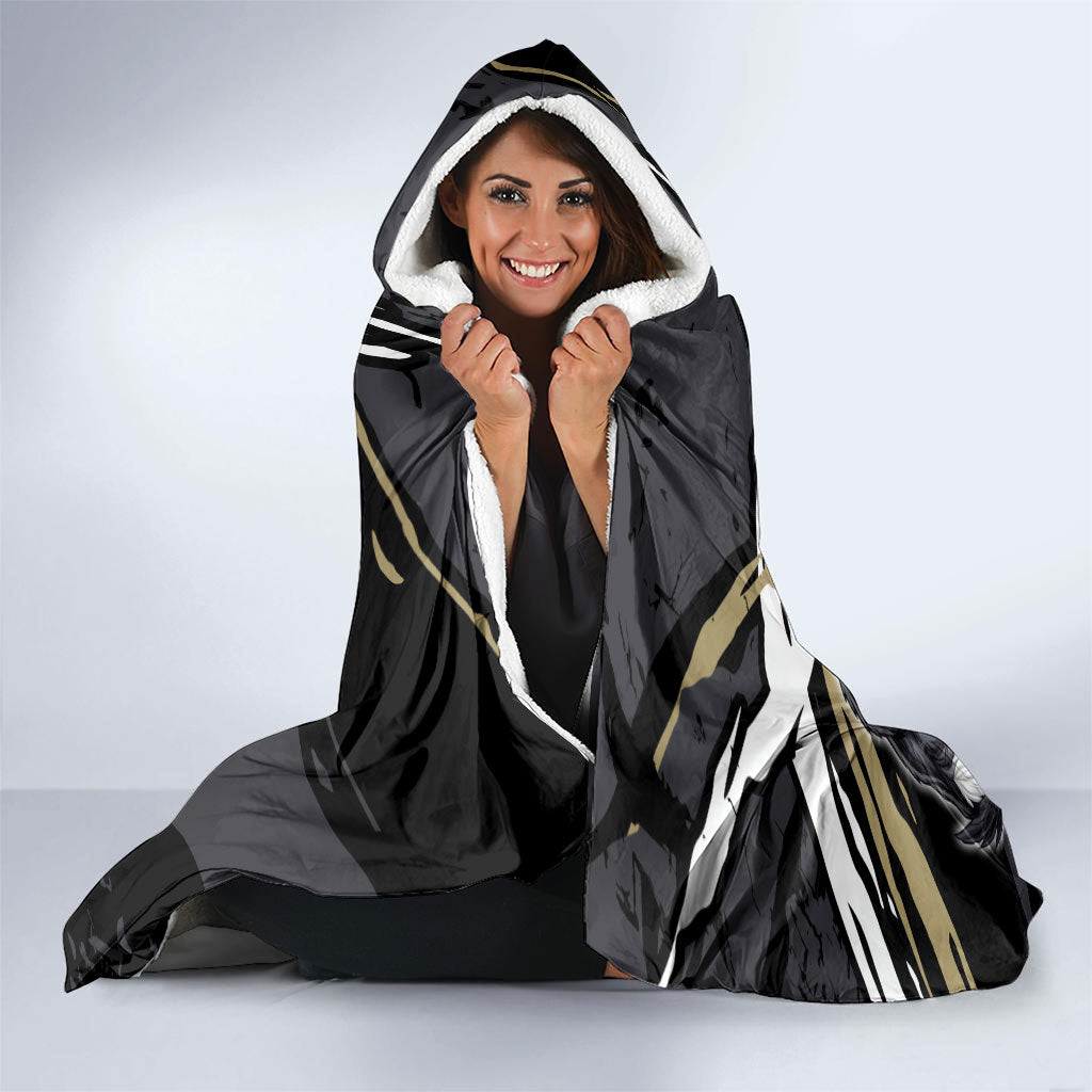 Collingwood Football Club Hooded Blanket Magpies Muscular Mascot Graphic - Abstract Paint Splatter Art