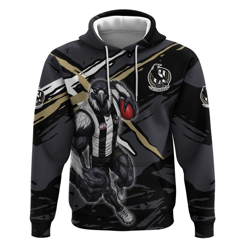 Collingwood Football Club Hoodie Magpies Muscular Mascot Graphic - Abstract Paint Splatter Art