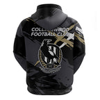 Collingwood Football Club Hoodie Magpies Muscular Mascot Graphic - Abstract Paint Splatter Art
