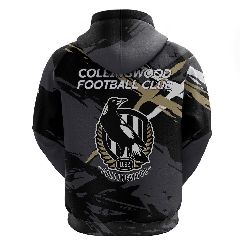 Collingwood Football Club Hoodie Magpies Muscular Mascot Graphic - Abstract Paint Splatter Art