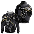 Collingwood Football Club Hoodie Magpies Muscular Mascot Graphic - Abstract Paint Splatter Art