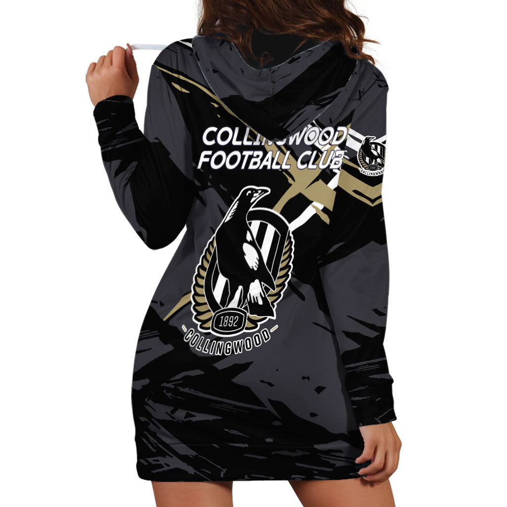 Collingwood Football Club Hoodie Dress Magpies Muscular Mascot Graphic - Abstract Paint Splatter Art