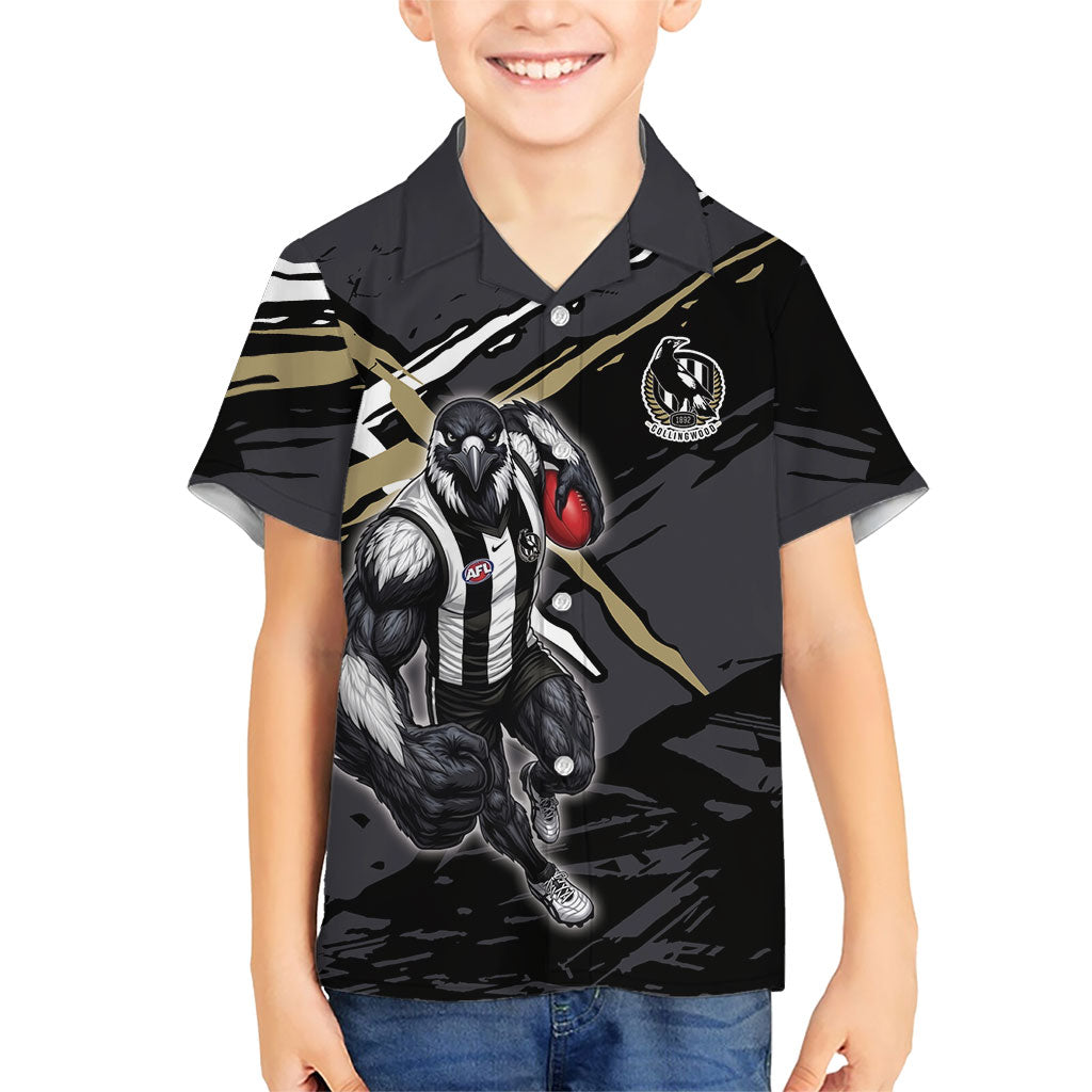 Collingwood Football Club Kid Hawaiian Shirt Magpies Muscular Mascot Graphic - Abstract Paint Splatter Art
