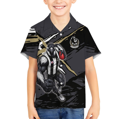 Collingwood Football Club Kid Hawaiian Shirt Magpies Muscular Mascot Graphic - Abstract Paint Splatter Art
