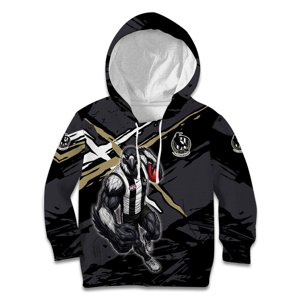 Collingwood Football Club Kid Hoodie Magpies Muscular Mascot Graphic - Abstract Paint Splatter Art