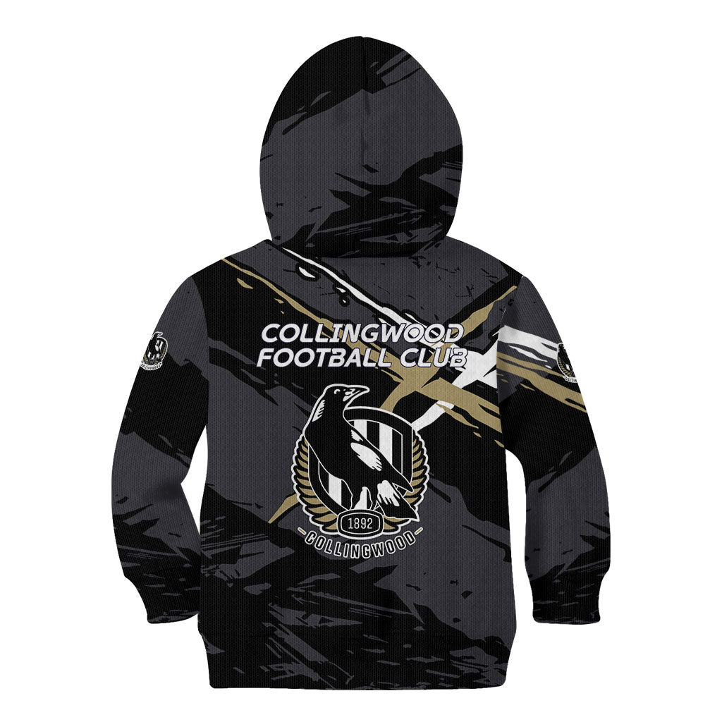 Collingwood Football Club Kid Hoodie Magpies Muscular Mascot Graphic - Abstract Paint Splatter Art