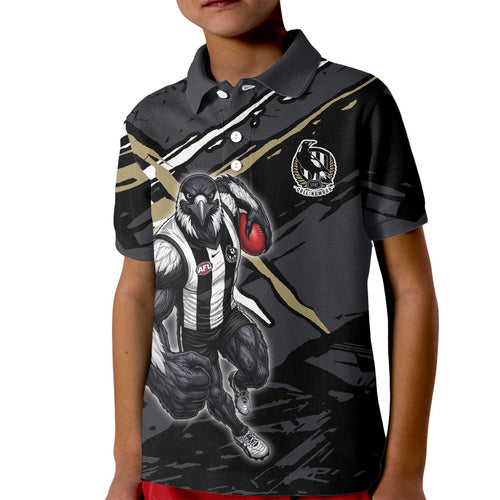 Collingwood Football Club Kid Polo Shirt Magpies Muscular Mascot Graphic - Abstract Paint Splatter Art