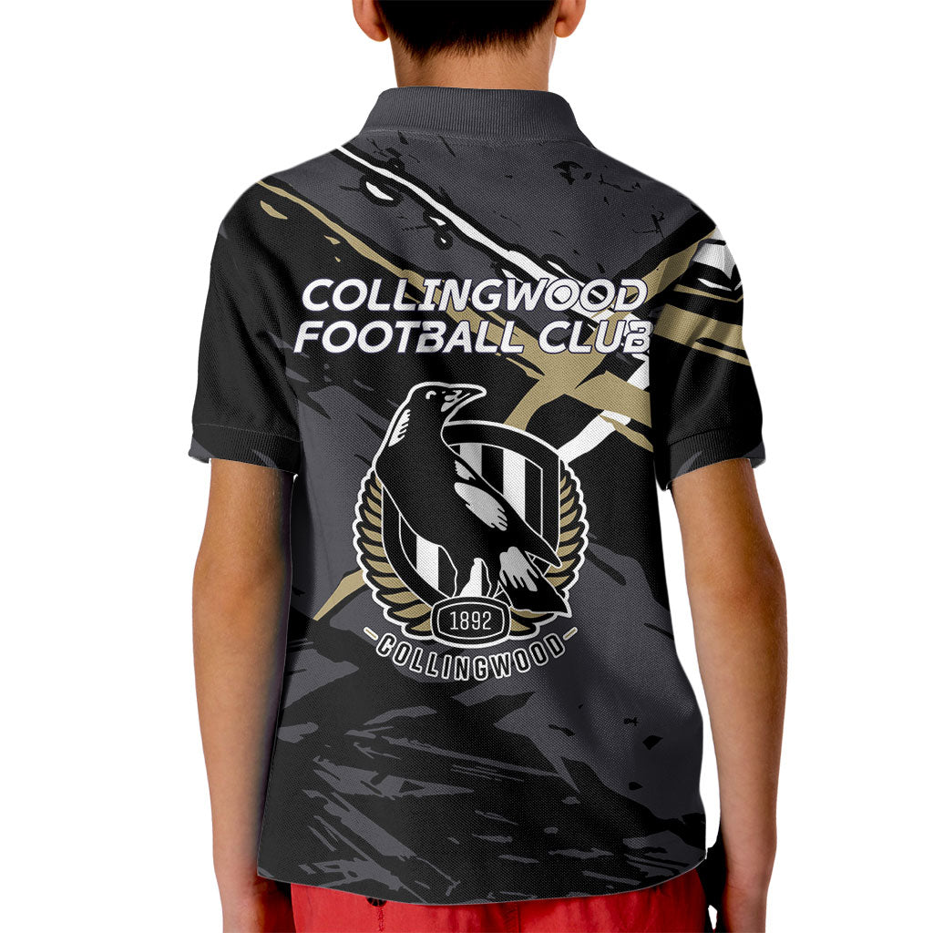 Collingwood Football Club Kid Polo Shirt Magpies Muscular Mascot Graphic - Abstract Paint Splatter Art