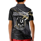 Collingwood Football Club Kid Polo Shirt Magpies Muscular Mascot Graphic - Abstract Paint Splatter Art