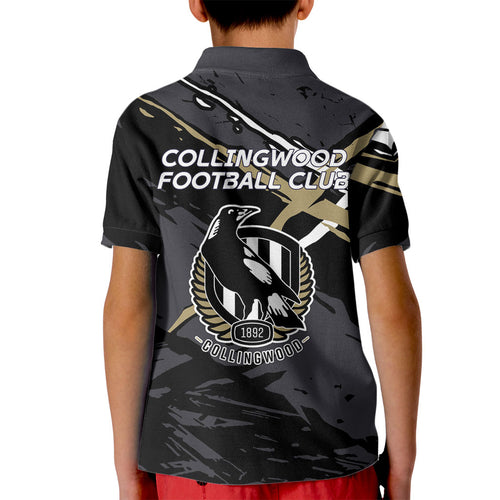 Collingwood Football Club Kid Polo Shirt Magpies Muscular Mascot Graphic - Abstract Paint Splatter Art