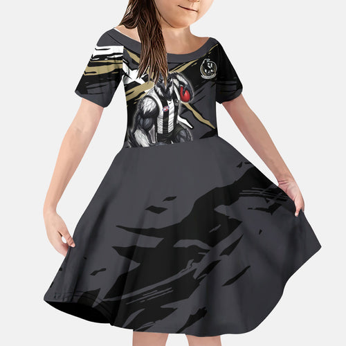 Collingwood Football Club Kid Short Sleeve Dress Magpies Muscular Mascot Graphic - Abstract Paint Splatter Art