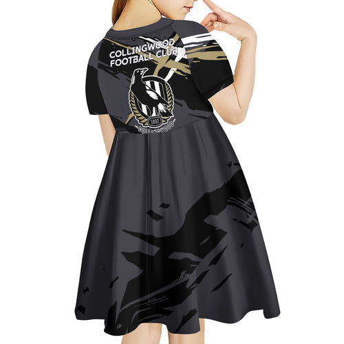 Collingwood Football Club Kid Short Sleeve Dress Magpies Muscular Mascot Graphic - Abstract Paint Splatter Art