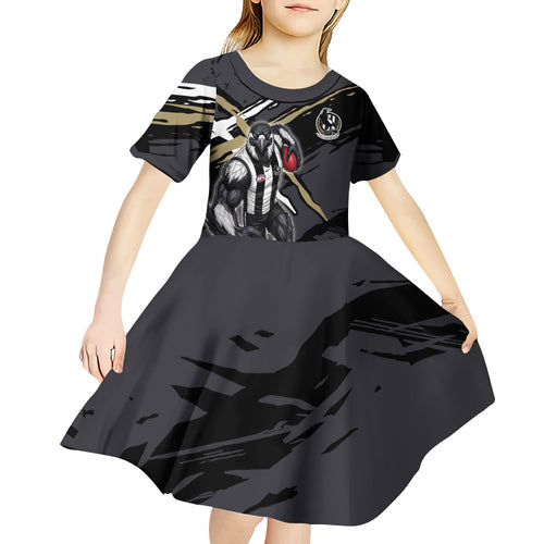 Collingwood Football Club Kid Short Sleeve Dress Magpies Muscular Mascot Graphic - Abstract Paint Splatter Art